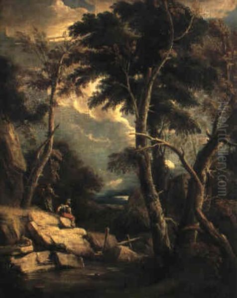 Bewaldetes Flusstal Mit Soldat Und Eremiten - view 1