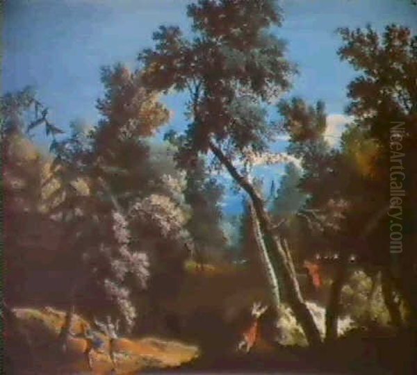 A Forest Landscape With Peasants Fleeing From A Bear - view 1