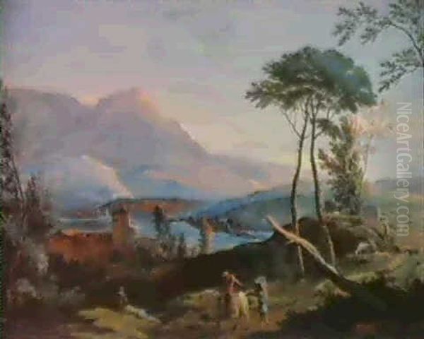 Peasants In A Landscape With Mountains In The Background - view 1