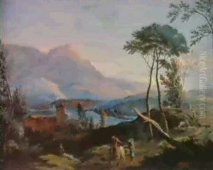 Peasants In A Landscape With Mountains In The Background