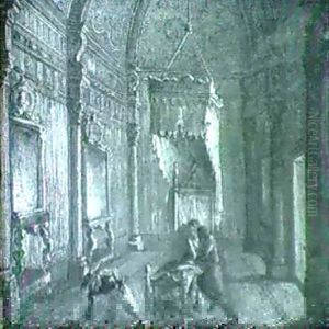Figures Attending A Noble Gentleman In A Palatial Bedchamber