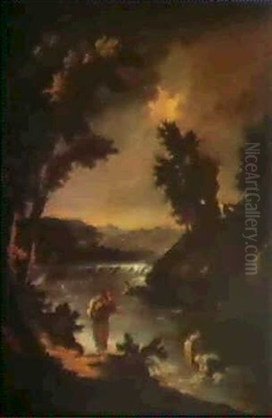 A Mountain Landscape With Washerwomen By A Stream - view 1