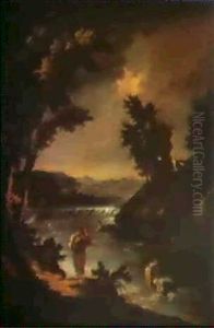 A Mountain Landscape With Washerwomen By A Stream by Marco Ricci
