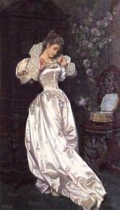 Portrait Of A Woman In Silver Satin Dress Tying Up A Packet Of Letters Portrait Of A Woman In Silver Satin Dress Tying Up A Packet Of Letters