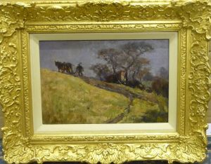 Farmer With Two Shire Horses Ploughing by James William Booth