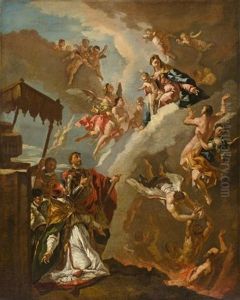 Pope Gregory I And Saint Vitalis Intercede With Madonna For The Souls In Purgatory Presumably By Francesco Fontebasso (1709-1769) (collab. W/workshop)