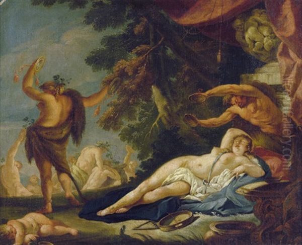 Schlafende Nymphe Von Einem Satyr Beaugt, Im Hintergrund Ein Bacchuszug - view 1