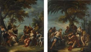 Meleager Offering The Spoils Of The Calydonian Boar To Atalanta (+ Apollo And Paris In The Presence Of King Midas; Pair)