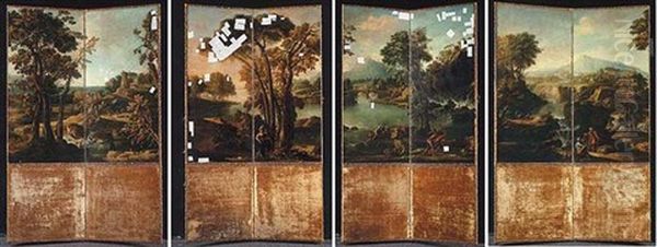 A Mountainous River Landscape With Travellers, A Town Beyond - view 1