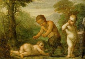 A Baby Satyr And Two Babys At Play A Baby Satyr And Two Babys At Play