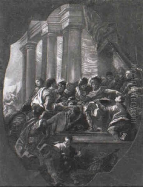 A Roman General Instructing A Messenger In A Crowded Temple - view 1