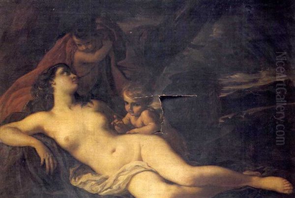 Venus Reclining With Two Putti In A Landscape - view 1