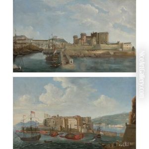 A View Of Castel Dell'ovo From The Bay Of Trentaremi, Naples (+ A View Of The Darsena, Naples; Pair)