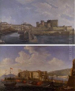 A View Of Castel Dell'ovo From The Bay Of Trentaremi, Naples (+ View Of The Darsena; Pair)