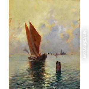 Segelschiff In Der Lagune Von Venedig