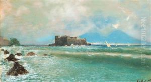 Blick Auf Castel Dell'ovo Und Den Vesuv