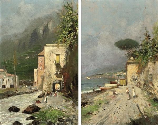 Fisherfolk On The Amalfi Coast (+ Washing Clothes Below The Mountains; Pair) - view 1