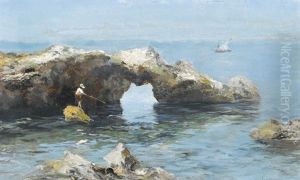 Fischer Bei Felsen Auf Capri by Oscar Ricciardi