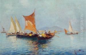Fishing Boats In The Bay Of Naples by Oscar Ricciardi