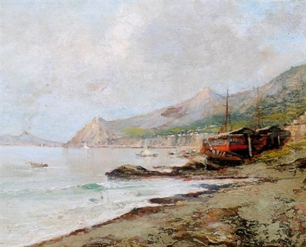 A Neapolitan Coastal Scene With Vesuvius Beyond - view 1