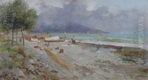 Majori, Spiaggia Con Pescatori by Oscar Ricciardi
