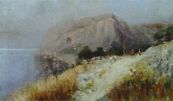 Villagers On A Mountain Path By The Sea - view 1