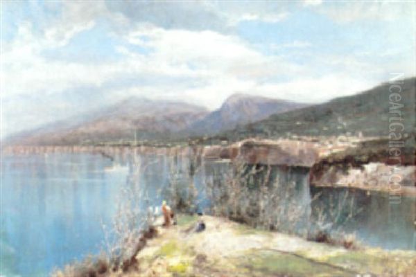 A View Of A Bay With Figures On An Outcrop - view 1