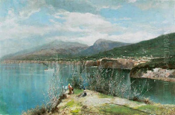 Village On An Italian Bay With Figures On An Outcrop - view 1