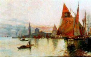 A View Of The Venetian Lagoon by Oscar Ricciardi