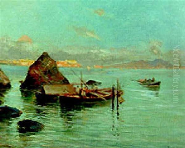 Fishing Boats In The Bay Of Naples With Vesuvius Beyond - view 1