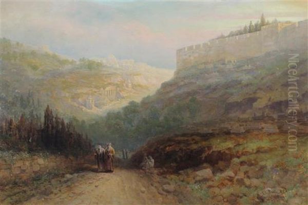 View Of Jerusalem With Travellers On The Roadside - view 1