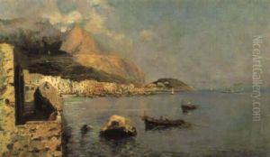 Capri, Paesaggio Con Pescatori by Oscar Ricciardi
