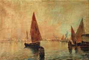 Barche A Vela Nel Bacino Di S. Marco A Venezia by Oscar Ricciardi