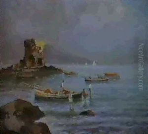 Fishermen In The Bay Of Naples by Oscar Ricciardi