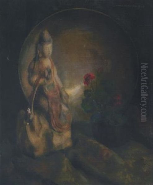 A Still Life With A Chinese Figure And A Geranium - view 1