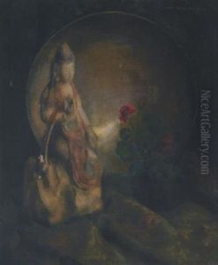 A Still Life With A Chinese Figure And A Geranium