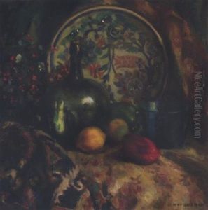 A Still Life With A Bowl, Fruit And A Bottle by John Hubbard Rich
