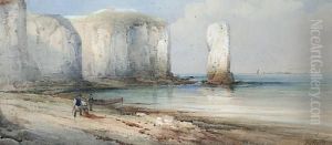 Needles, Isle Of White, Coastal Scene With Figures On The Shore by Frederick William Booty