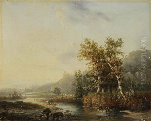Paysage De Riviere Avec Des Pecheurs - view 1