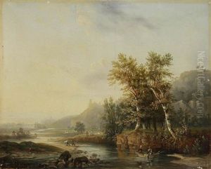 Paysage De Riviere Avec Des Pecheurs by Alexandre Louis Marie Theodore Richard