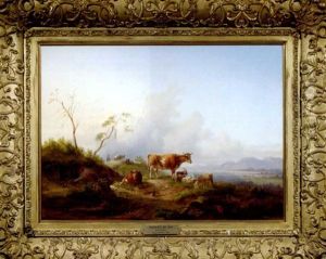 Weidende Kuhe Am Ufer Eines Vorgebirgssees by Ernst Heinrich Richard