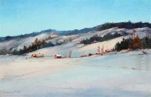 Wintry Landscape With Houses And Trees, Saeteren by Ludvig Otto Richarde