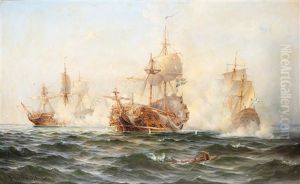 Linjeskeppet Wachtmeisters Strid Mot En Rysk Eskader 1719 by Ludvig Otto Richarde