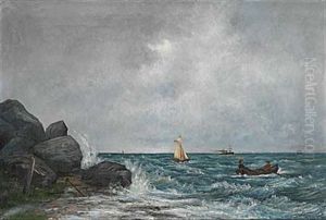 Kustmotiv Med Batar Och Figurer I Eka Kustmotiv Med Batar Och Figurer I Eka