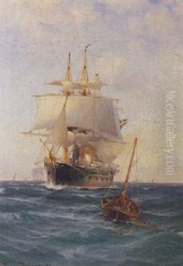 Marin Med Fullriggare Och Fiskebat by Ludvig Otto Richarde