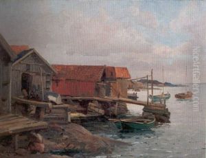 Fiskelage Pa Vastkusten by Ludvig Otto Richarde