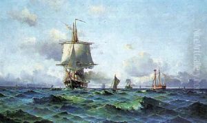 Marine Med Svensk Fregat Og Det Danske Fyrskib Absalon by Ludvig Otto Richarde