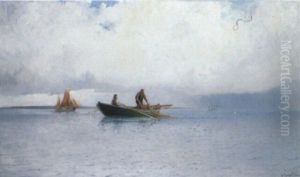 Marin Med Fiskare I Roddbat