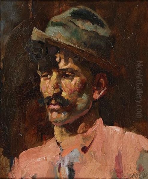 Portrait Of A Man Wearing A Trilby And Pink Shirt - view 1