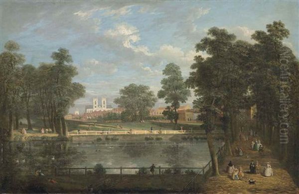 Rosamund's Pond, St. James's Park, London, With Westminster Abbey Beyond - view 1